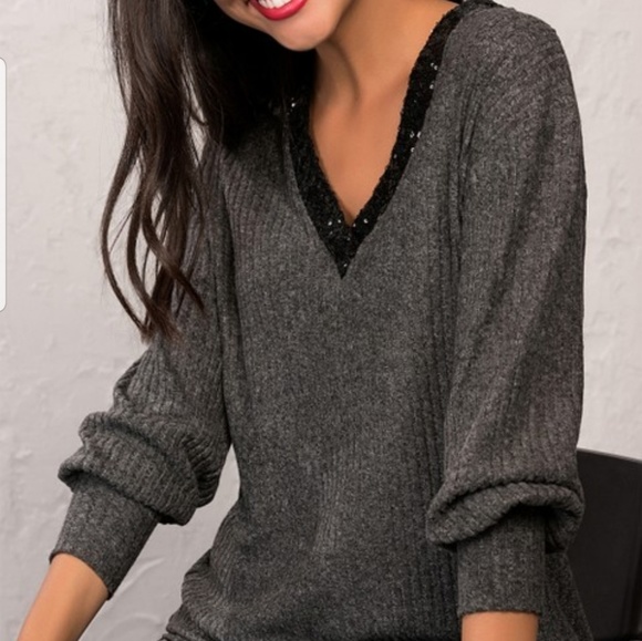 Milan Kiss Tops - Sequin V-Neck Blouse